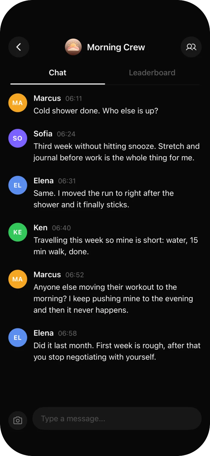 A group in Sioly: the chat and the leaderboard of who is still showing up